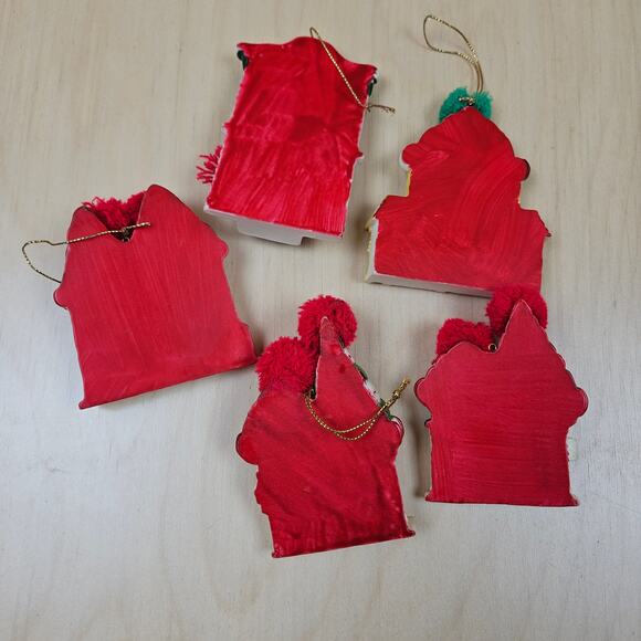 Christmas Village Ornaments 5 Holiday, Assorted Buildings 4" Tall Red Green - Picture 3 of 8